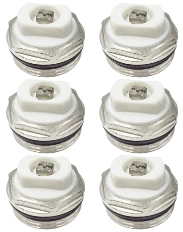 Paquete de 6 válvulas de purga de radiador de acero de 1,27 cm, válvulas de sellado de purga de ventilación de aire fáciles de instalar