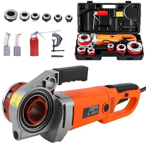 Filettatrice per Tubi Manuale, Filettatrice per Tubi Elettrica da 2300 W con 6 Matrici 1/2-2, Chiave a Cerniera Industriale con Motore Tutto in Rame Utensili per Filettare Tubi 2300W