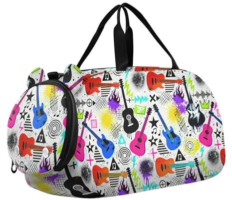 Foiosoh Diseño de patrón sin costuras para guitarra, bolsa de gimnasio con compartimento para zapatos, gran capacidad, para viajes, deportes, fitness y entrenamiento
