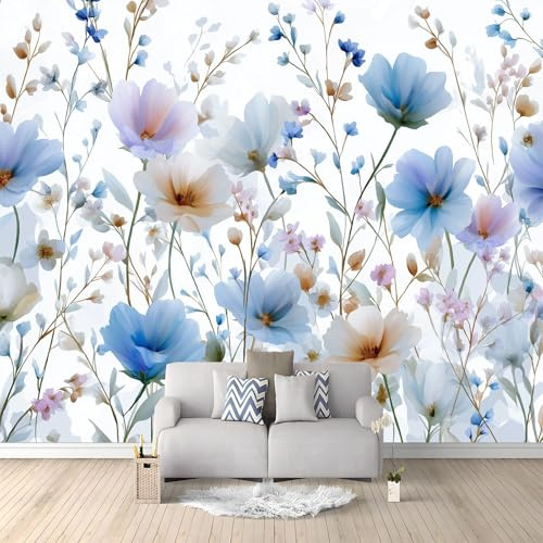 Colore Muralo - Acquerello Semplice Fiori Piante Carta da parati 3D per cameretta dei bambini in tessuto non tessuto, per ragazze e ragazzi decorazione da parete 300 x 210 cm
