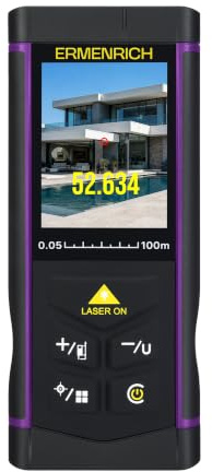 Ermenrich Pro LR100 Professional Distance Laser numérique avec Appareil Photo Instrument de Mesure Portable Zone Volume Angle Mode pythagore Changement d'unité pour Usage intérieur et extérieur