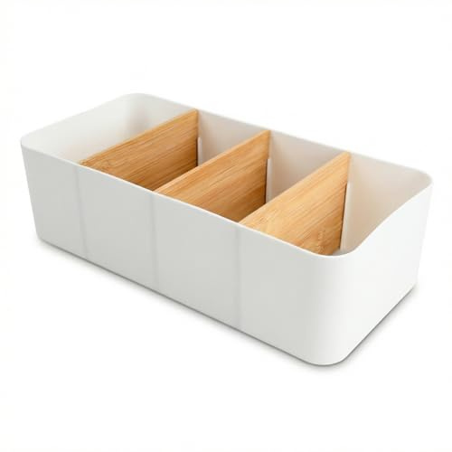 Astralong Schreibtisch Organizer, 4 Fächer Stiftehalter Bambus, Büro Organizer, Aufbewahrungsbox Desk Organizer für Stifte, Kosmetika (Weiß)