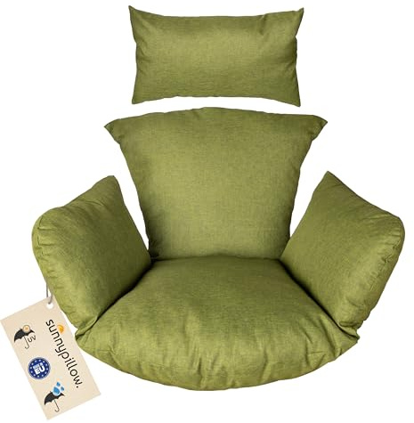 sunnypillow Hängesessel Kissen - Outdoor, Indoor - Auflage für Rattan & Polyrattan Hängeschaukel - Polster, Sitzauflage für Hängekorb - Extra Dick 15cm, UV - beständig, wasserdicht - Grün