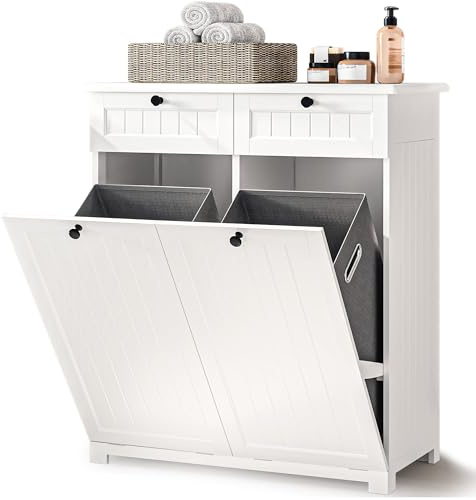 Xbro Mobile Bagno con Portabiancheria, Mobile Lavanderia Salvaspazio con 2 Sacchi Estraibili e Cassetti, Armadietto per Bucato Bagno Lavanderia, 78x38x90 cm, Bianco