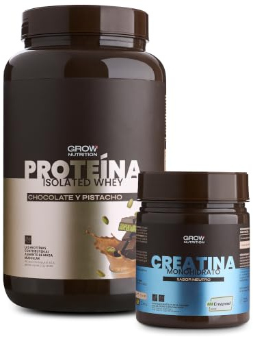Grow Wellness Lote Proteína Aislada Chocolate y Pistacho 1 kg + Creatina Monohidrato Creapure 250 g | Whey Isolate CFM y Creatina Neutra