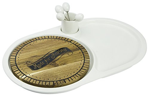 Taylors Eye Witness Porcelain/Acacia Wood Serving Set, Set of 9,White