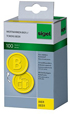 SIGEL Wm004 Lot de 100 Jetons Bière, Ø2,5 cm, Jaune | WM004, lot de 100 jetons, Ø2,5 cm, jaune