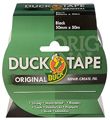 Duck Tape Original, Schwarz, 50 mm x 50 m Das hochfeste, wasserdichte Gaffer- und Rohr-Klebeband, Reparaturband.