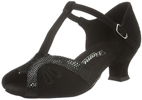 Diamant Damen Tanzschuhe 019-011-208 - Veloursleder Schwarz/Phyton Print - 4,2 cm Spanish - Größe: UK 7