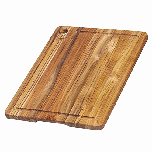 TeakHaus Marine Schneidebrett mit Saftrille, 41×30,5×2 cm, FSC-Teakholz | Holzbrett, Aufhängung, für Gemüse, Fleisch und Fisch, nachhaltig, spülmaschinenfest, FSC-zertifiziert, langlebig