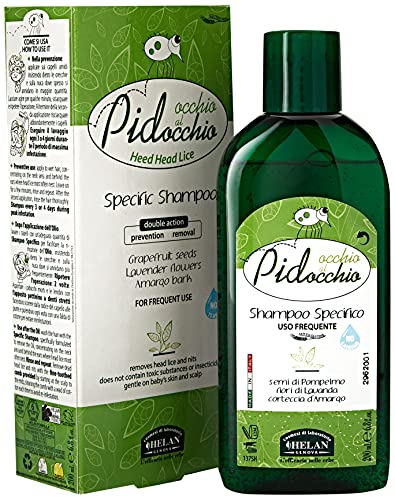 Helan, Occhio al Pidocchio, Shampoo Pidocchi, Specifico Trattamento Pidocchi e Lendini Forte, per Pelle Sensibile, con Oli Vegetali Andiroba e Neem e Fiori di Lavanda, 200 ml - Made in Italy