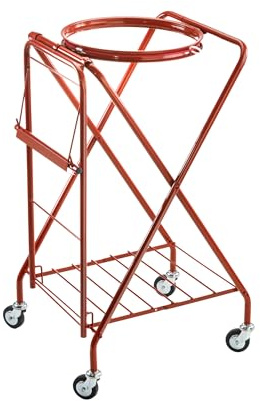 ANDRYS - Carrello Porta Sacco a X, Pieghevole, con Porta Rotolo e Taglierino, con Elastico Reggi Sacco, in Ferro, Verniciato, Colore Rosso, 50 x 50 x 99 cm