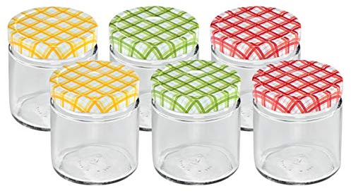 Tescoma 895112 Della Casa Vasetto per Conserve, Vetro, Trasparente/Tappo Multicolore, 200 ml, 6 Pezzi