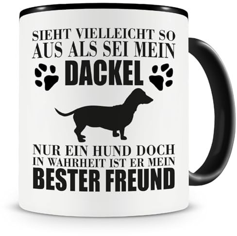 Samunshi® Dackel mein bester Freund Hunde Tasse Kaffeetasse Teetasse Kaffeepott Kaffeebecher Becher 300ml schwarz