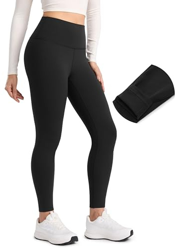 CRZ YOGA Fleecefodrade leggings för kvinnor 71 cm - Varma vinterbyxor, avslappnad lounge, yoga, träning, vandring, hög midja Svart S