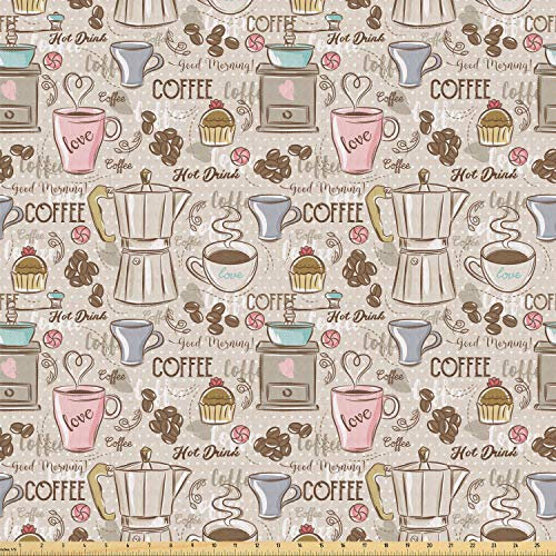ABAKUHAUS Modern Fabric by The Yard, Coffee Espresso Machine, Stretch Knit Fabric for Clothing Sewing and Arts Crafts, 10 Meters, Pale Pink Beige