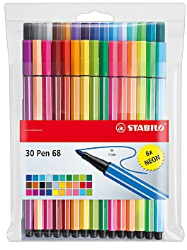 Stabiler Aquarellstift Pen 68 Etui mit 24 Standardfarben + 6 Neonfarben.