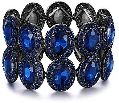 EVER FAITH Damen Armband Strass Kristall Art Deco Hochzeit Braut Elastisch Stretch Armreif Blau Schwarz-Ton