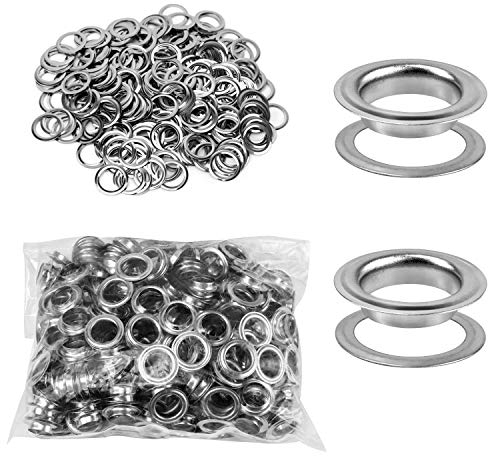 QWORK Grommet Werkzeug Kit, 500 Stück Grommet Ösen und 500 Stück Ösen Scheiben, 12 mm (1/2 Zoll), für Schuhe Kleidung Leder Stoff Planen, Silber