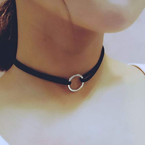 TseenYi Lederhalskette, Choker, kurzschichtige Wildleder-Halsketten, Boho-Stil, mehrlagig, Kreis-Halskette, Schmuck für Damen und Mädchen, Metall Silber Kunstleder