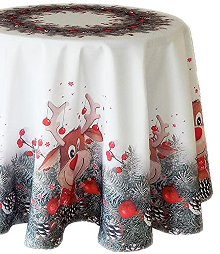 Raebel OHG Tischserie 'ELCH MIT ROTER Nase' hochwertiges Druck-Motiv - Eyecatcher im Winter und zu Weihnachten (170 cm rund)