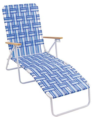 Camp & GO 4-Position Folding Web Lawn Chair Outdoor Lounger, Blue/White undefined/White