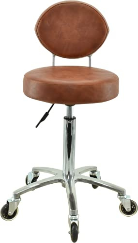 VAKON SALON - Premium Rollhocker Hellbraun mit ovaler Lehne höhenverstellbar von 55 bis 75 cm - Rundsitz- Drehhocker Arbeitshocker Praxishocker
