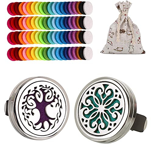 OOTSR 2 Stück Auto Aromatherapie Ätherisches Öl Diffusor, Edelstahl Lufterfrischer Vent Clip mit 100 Stück Zufällige Farbe Filzpad für Auto, wohnzimmer, Büro