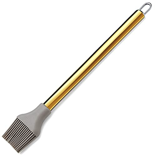 Gold Basting Brush, Berglander Non-stick Silicone Kitchen Brush For Cooking With Titanium Gold Plating Handle, Barbeque Brush, Pastry Brush, BBQ Brush, Dishwasher Safe, Easy to Clean