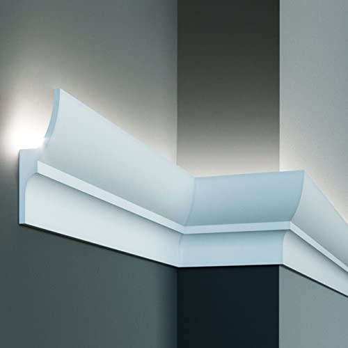 PROVISTON | Lichtleiste | Polyurethan | 100 x 55 x 2000 mm | Weiß | Indirekte Beleuchtung | LED Beleuchtung