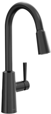 Moen Riley Matte Black Pulldown Kitchen Faucet with Power Boost for a Faster Clean and Reflex Docking System for The Spray Head, Modern Kitchen Faucet, One-Handle Easy Installation, 7402BL