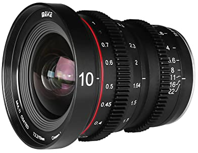 Meike 10mm T2.2 Große Blende Manueller Fokus Geringe Verzerrung APS-C S35 Format 6K Mini Prime Cine Objektiv Kompatibel mit Fujifilm X Mount Kameras X-T3 X-T20 X-T10 X-T2 X-T4 X-Pro2 X-E3 X- T1