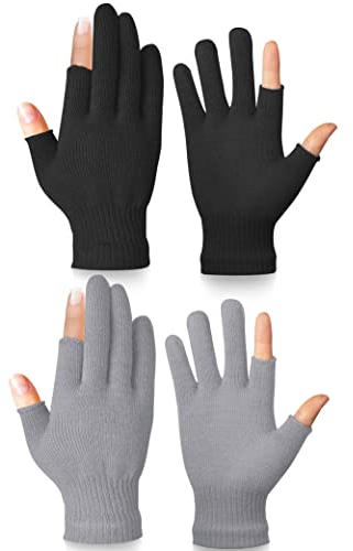 Becellen 2 Paare Fingerlose Handschuhe, Winter Thermo Halb Finger Strickhandschuhe Dehnbare Warme Handschuhe für Damen und Herren