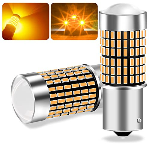 UPXSXT 2Pcs lampara led py21w ámbar sin hiper flast, 1156 bombilla led canbus py21w bau15s 12-24V 23W 144SMD Luminosidad máxima impermeable Bombilla del intermitente