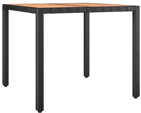 vidaXL Gartentisch mit Holzplatte Schwarz Poly Rattan & Akazienholz