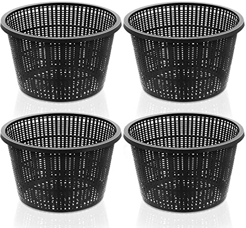 Roshtia 4 Stück 21.6 cm Hydrokulturkörbe, aquatisch, schwarz, Kunststoff, Gartennetz, Topf, Hydrokultur-Töpfe, Schlitz, Teichkorb, Aquarium, Pflanztöpfe für Lilien, Kinderzimmer, Pflanzbedarf
