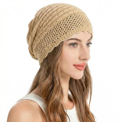 ZLYC Damen Sommer Strickmützen Handstricken Häkelmütze Vintage Beanie Mütze