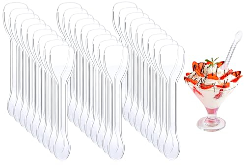 CoKeeSun 100Pcs Reusable Dessert Spoons, Clear Mini Ice Cream Spoons, 10cm, Small Dessert Spoons for Dessert Cake Pudding Mousse Party