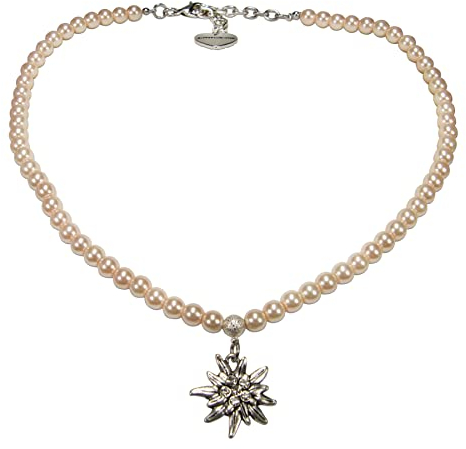 Alpenflüstern Perlen-Trachtenkette Strass-Edelweiß klein - Damen-Trachtenschmuck Dirndlkette (rosa-rosé) DHK237