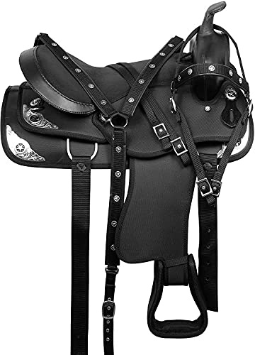 Western Horse - Sella sintetica per sellino da trail da corsa da 25,4 cm a 45,7 cm, colore nero