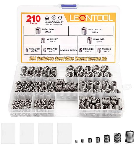 LEONTOOL 210pcs Wire Thread Inserts Steel Sheath Helical Type Coiled Wire Screw Repair Sleeve Assortment Kit Screws Sleeve Helicoil Type Thread Repair Kit Coiled Spiral Screw Kit with Plastic Box