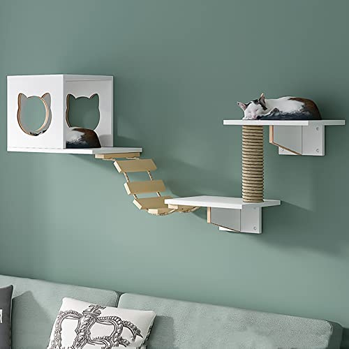 IMIDIA An Der Wand Montierte Katzen Kletterwand, Massivholz-katzenwandparkour, Katze Wandelement, Platzsparende DIY-Katzenkletterwand zum Klettern, Schlafen und Spielen (Size : S7-5PCS)
