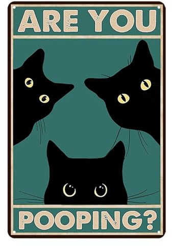 nwiteiw Witziges Schwarze Katze Badezimmer Deko Are You Pooping Blechschilder Poster Toiletten Bilder Flur Deko Vintage Metallschild Wanddeko Wall Art (30x20 cm)