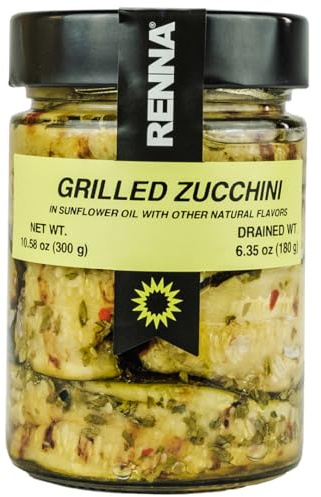 Renna, Marinaded Grilled Zucchini in Oil (10.58 oz), Ready-to eat, Authentic Culinary Excellence from Italy, jarred antipasto, Experience the Rich Flavors of the Mediterranean with Renna