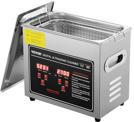 VEVOR Pulitore a Ultrasuoni Digitale in Acciaio Inox Capacità 3 Litri con Riscaldamento Tempo Temperatura Regolabile, Macchina Pulitrice a Ultrasuoni da Gioielli Occhiali Orologi Laboratorio Clinico