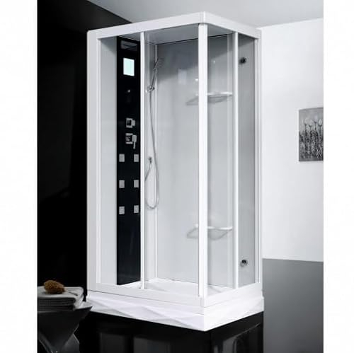 Bagno Italia Cabina de ducha hidromasaje rectangular reversible 110 x 80 cm con baño turco radio y LED