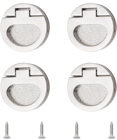 MOROBOR Tiradores de anillo empotrado, 4 tiradores de puerta de bolsillo, manijas de cajón de aleación de zinc, tiradores de puerta de cajón ocultos para armarios, cajones (plata cepillada)