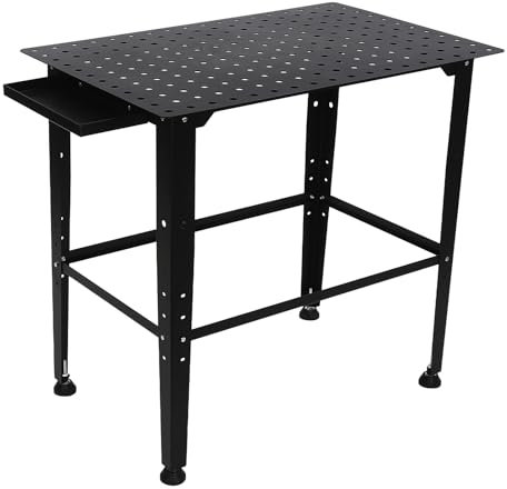 Metall Werkbank Weilding Tisch Multifunktionstisch Schweißen Bank 598kg Tragfähigkeit Schweißen Tabelle mit Metallbeinen, Verstellbare Stützklammern 28-58,42cm, 91,5 x 60 x 84,5cm