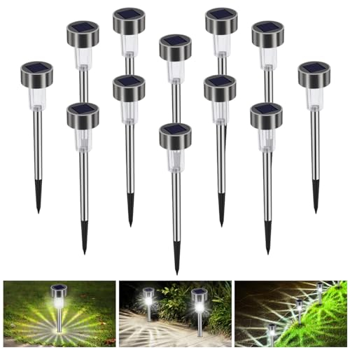 Bawoo Lampada solare da esterno, giardino, 12 pezzi, lampada da giardino LED a terra, impermeabile, IP65, decorazione per illuminazione solare esterna (Nuovo)