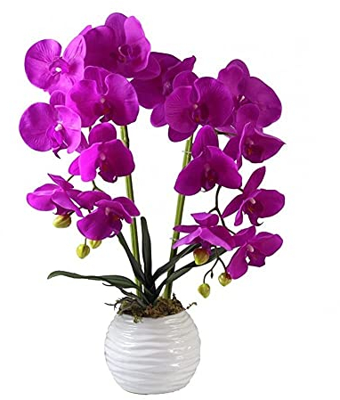 SaVgu Kunstblumen Künstliches Blumenset, künstliche Orchideen-Kunstblume Phalaenopsis, künstliche Orchideenblume und Blumentopf (weiß + Schwarze Vase) (weiß)